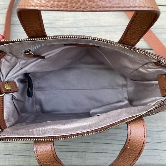 Fossil Tessa chestnut leather small satchel bag purse with crossbody strap - Picture 10 of 16